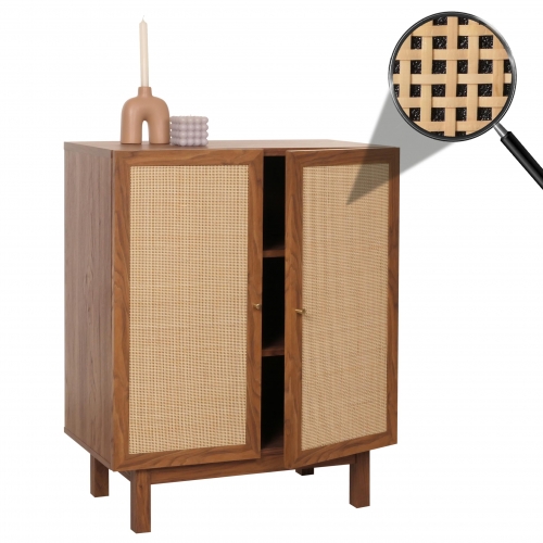 Credenza HWC-M51, mobile cassettiera, vani portaoggetti, legno massiccio mango Kubu rattan 98x79x42cm ~ color noce