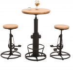 Set tavolo + 2x sgabelli da bar HWC-N20, tavolo alto altezza regolabile girevole ferro industriale legno ~ naturale