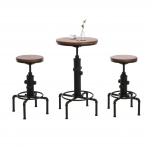 Set tavolo + 2x sgabelli da bar HWC-N23, tavolo alto altezza regolabile girevole acciaio industriale legno ~ marrone