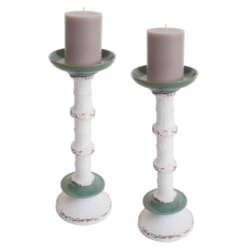 Set di 2 portacandele HWC-N35, portacandele a colonna, in metallo ceramico effetto shabby vintage altezza 36 cm