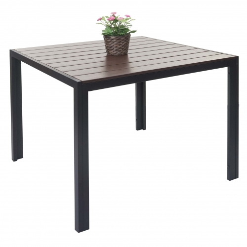 Tavolo giardino terrazza HWC-F90 polyrattan WPC 76x90x90cm marrone